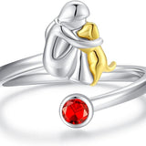 Nastavitelný psí prsten s figurkou dívky ze stříbra