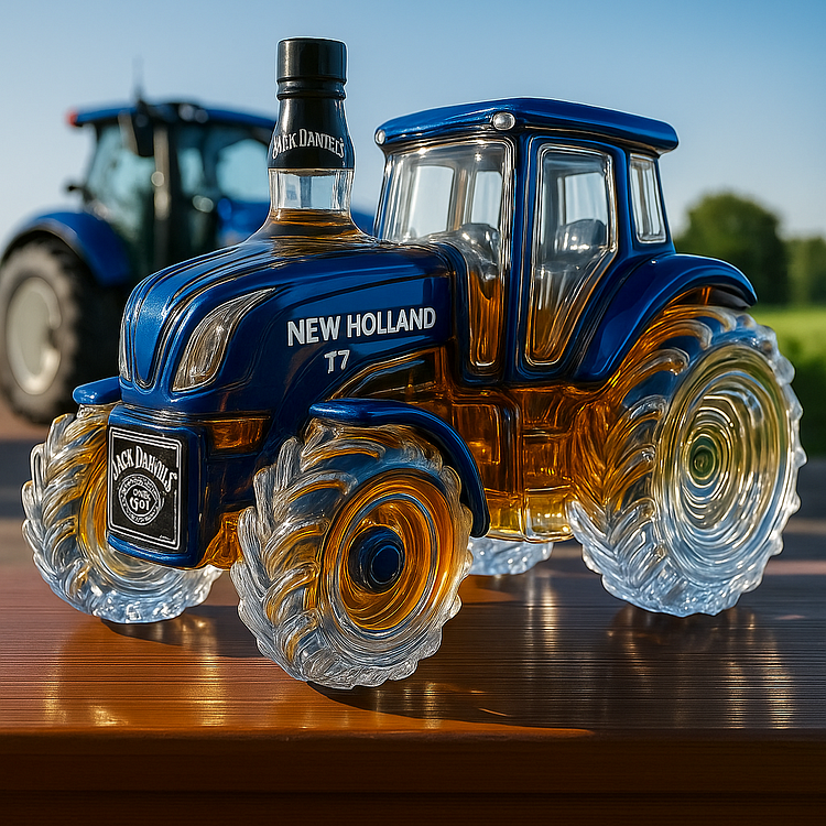 Klasická láhev whisky ve tvaru traktoru New Holland T7