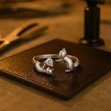 Hravý prsten ze sterlingového stříbra s kočkou – nastavitelný se zirkonem